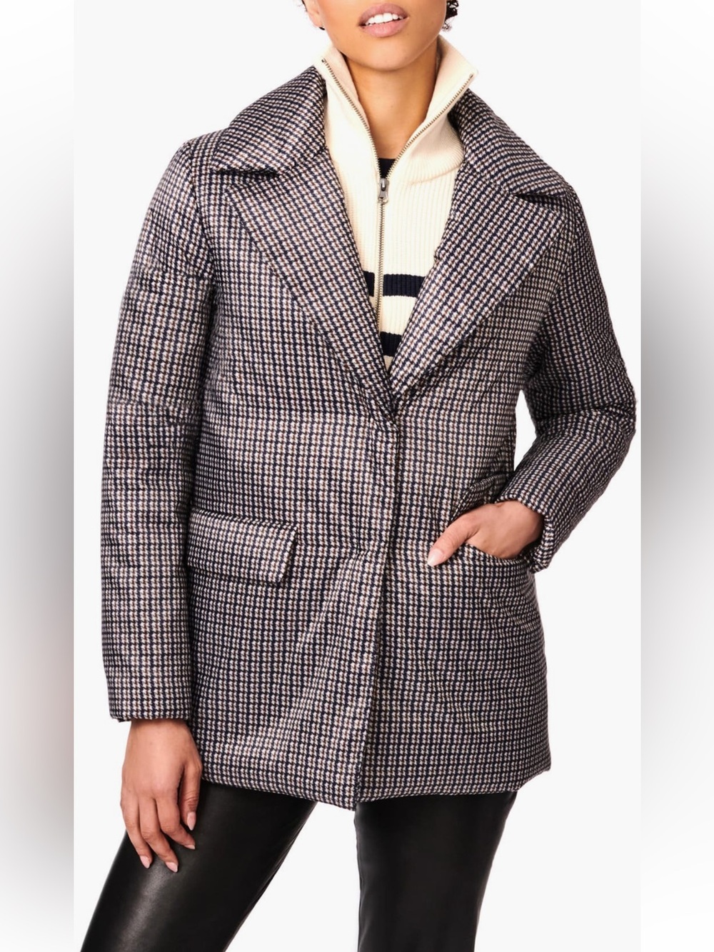 NWT Bernardo Houndstooth Puffer Blazer in Small
